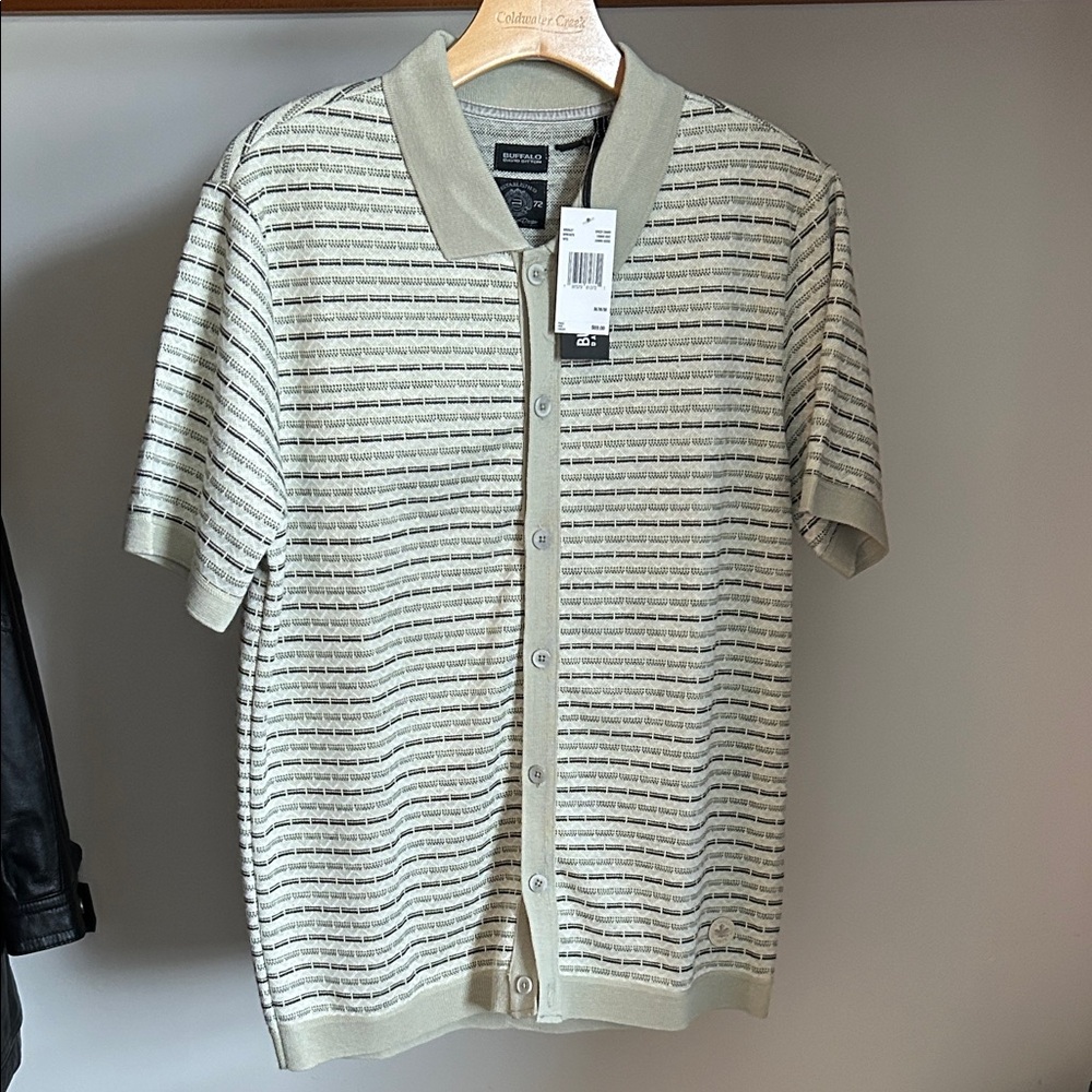Buffalo David Bitton Men's Beige/olive green Patterned Cardigan outer shirt tan